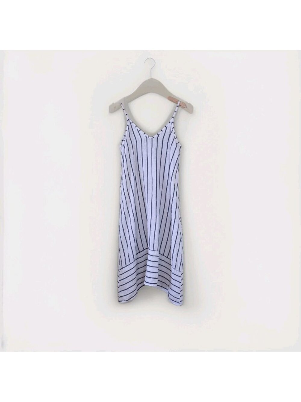 Terzo Millenio Linen Dress S White Blue Assymetrical Hem Coastal lagenlook FLAWS